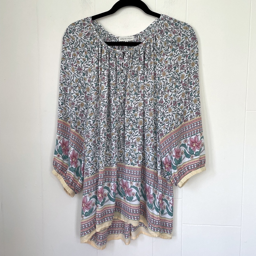 Adrienne Vittadini Floral Blouse Top Size 1X Rayon Boho Chic Cottage Garden